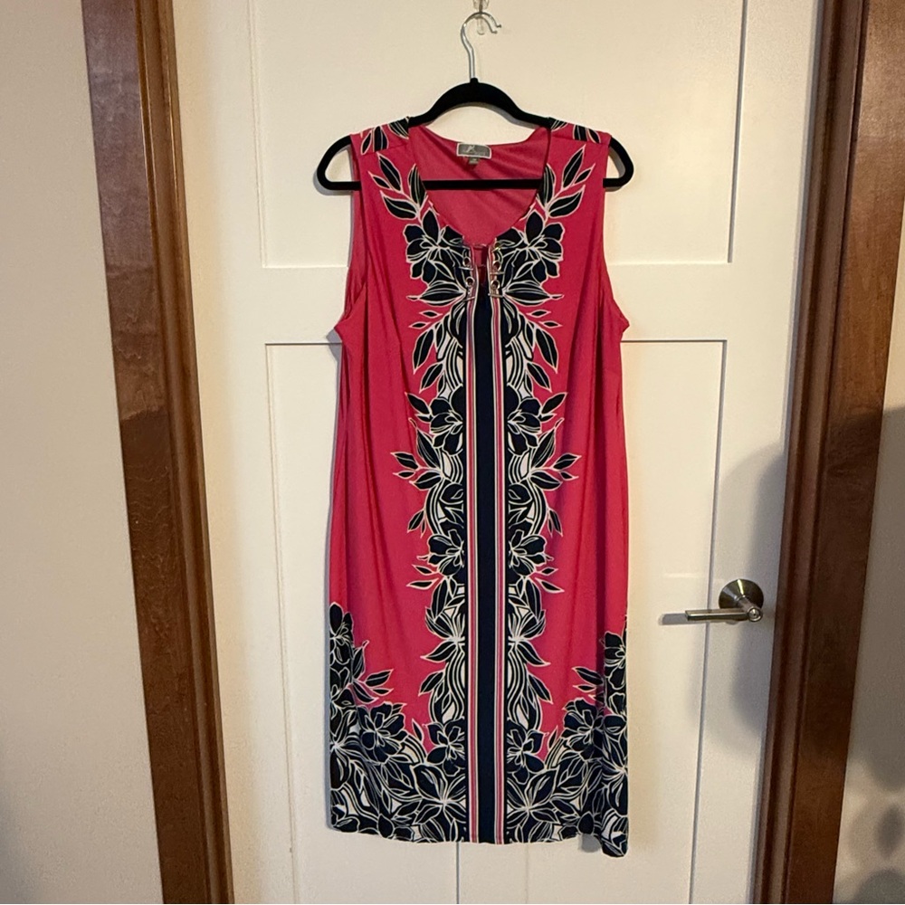 Pink and blue sheath dress with silver grommet detail